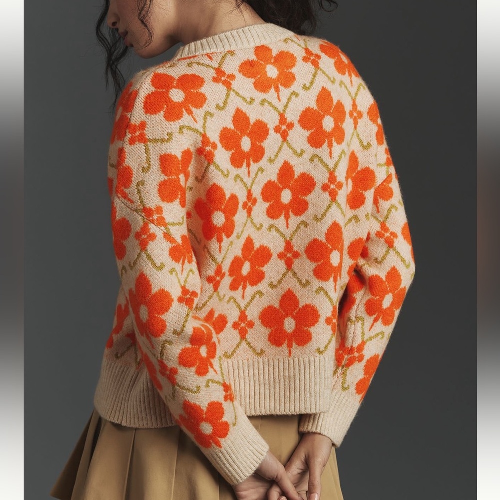 NWT Anthropologie Maeve Intarsia Floral Cardigan Small - Picture 3 of 11